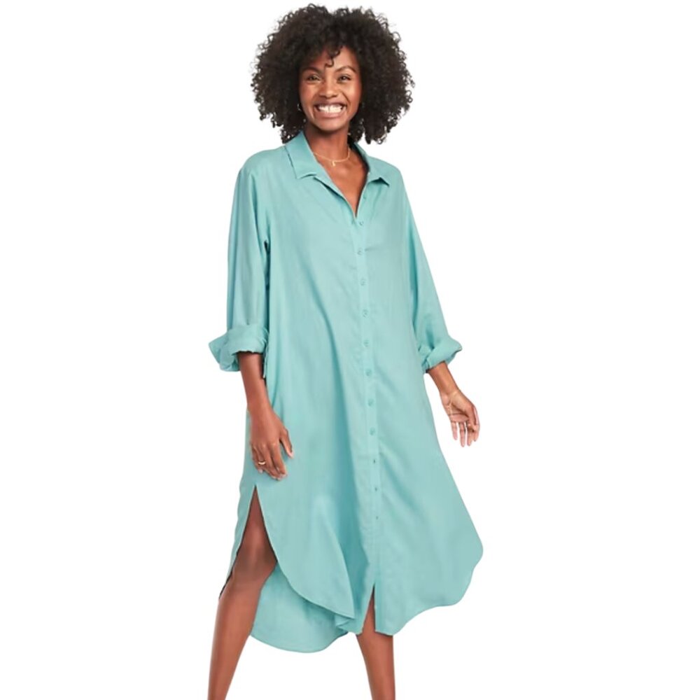 Old Navy Long-Sleeve Linen-Blend Midi Shirt Dress